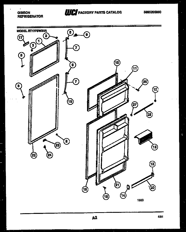 DOOR PARTS Diagram and Parts List for RT17F5WX4A  Gibson Refrigerator