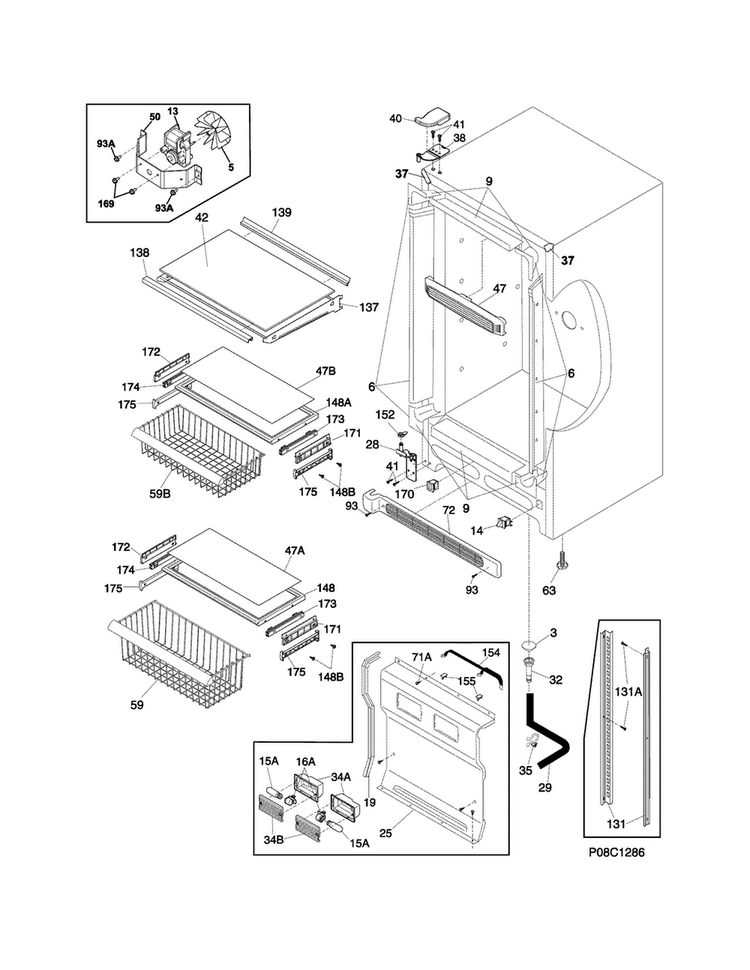 Cabinet Diagram and Parts List for FPUH19D7LF2  Frigidaire Freezer