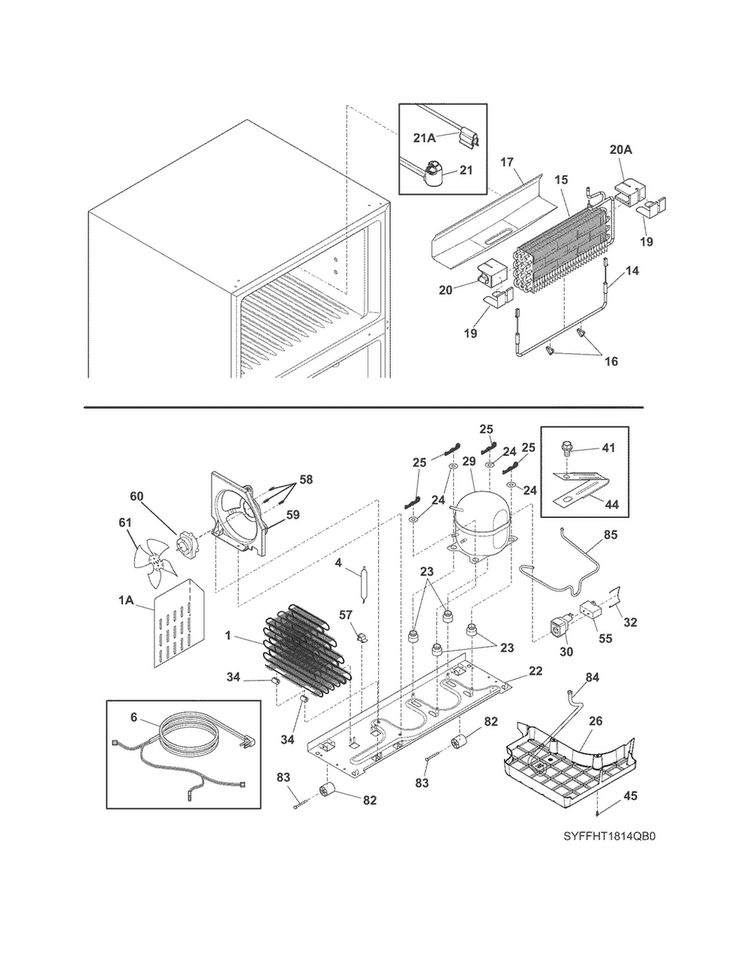 System Diagram and Parts List for FFHT1814QB0  Frigidaire Refrigerator