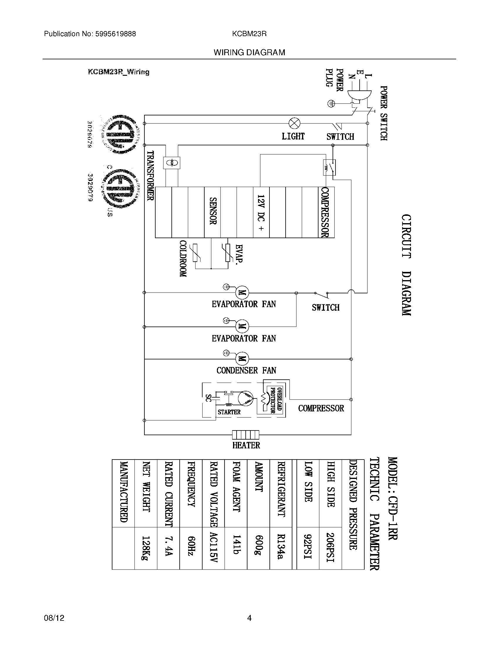 04 - WIRING DIAGRAM Diagram and Parts List for KCBM23R  Frigidaire Refrigerator