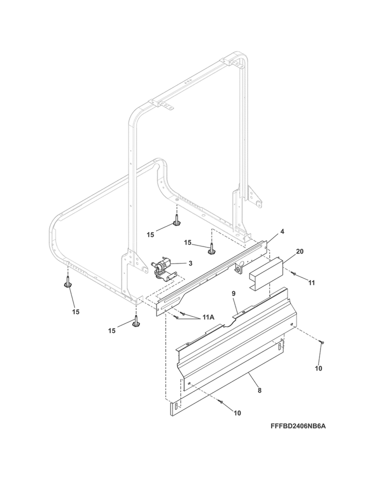 Frame Diagram and Parts List for LFBD2409LF3C  Frigidaire Dishwasher
