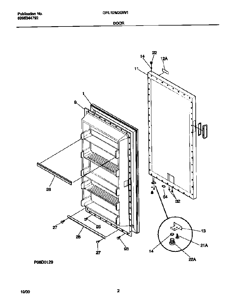 Door Diagram and Parts List for GFU12M2GW1  Gibson Freezer