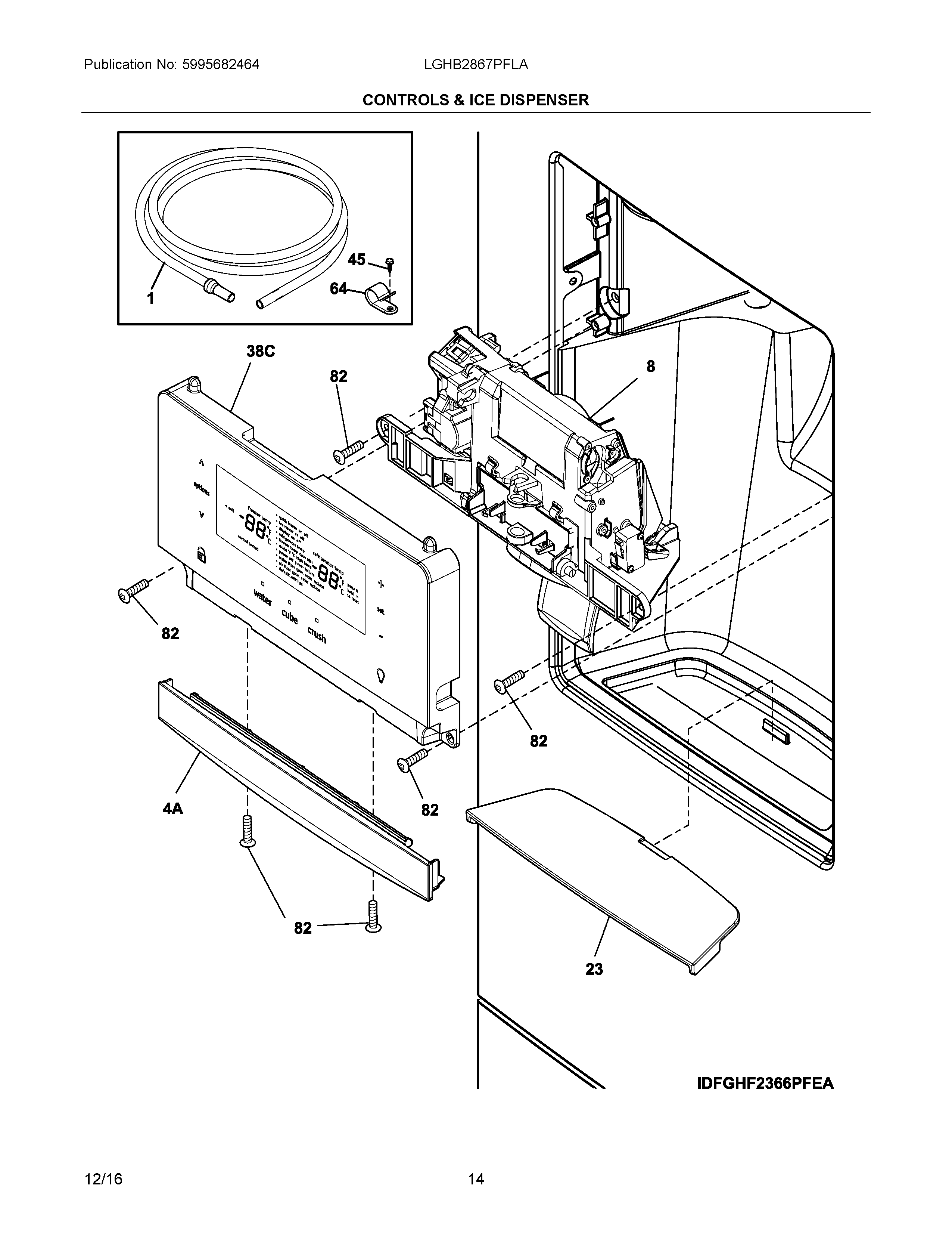 07 - CONTROLS & ICE DISPENSER Diagram and Parts List for LGHB2867PFLA  Frigidaire Refrigerator