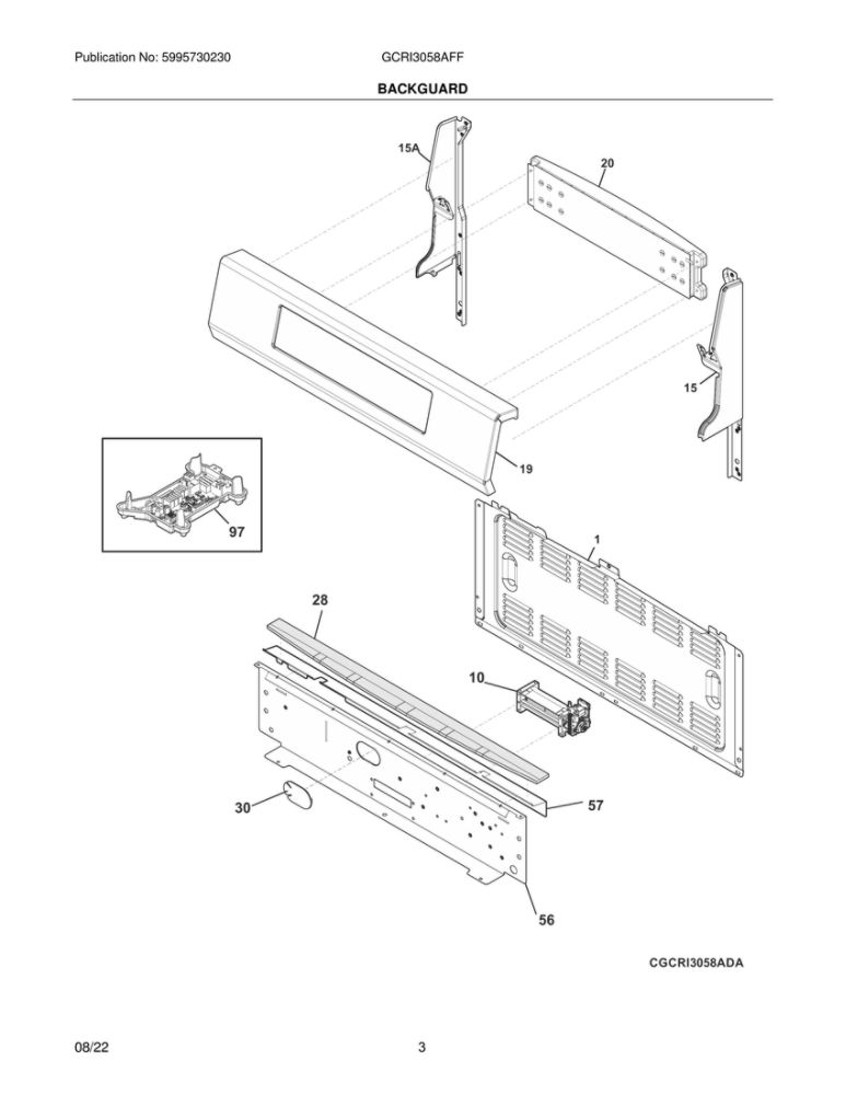 Backguard Diagram and Parts List for GCRI3058AFF  Frigidaire Range