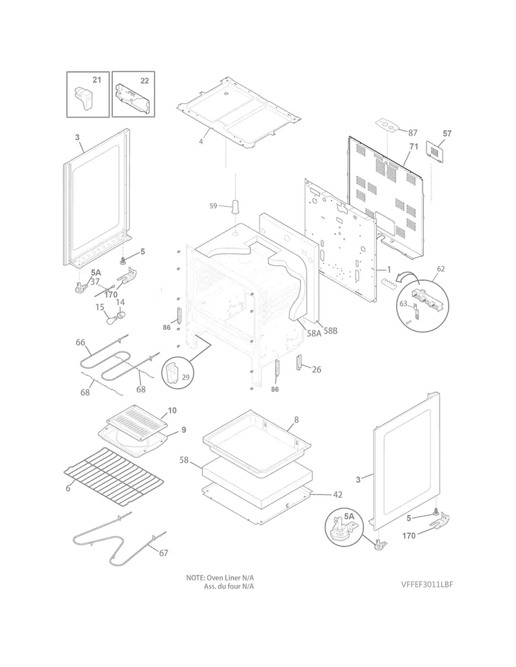 Body Diagram and Parts List for FFEF3011LWG  Frigidaire Range