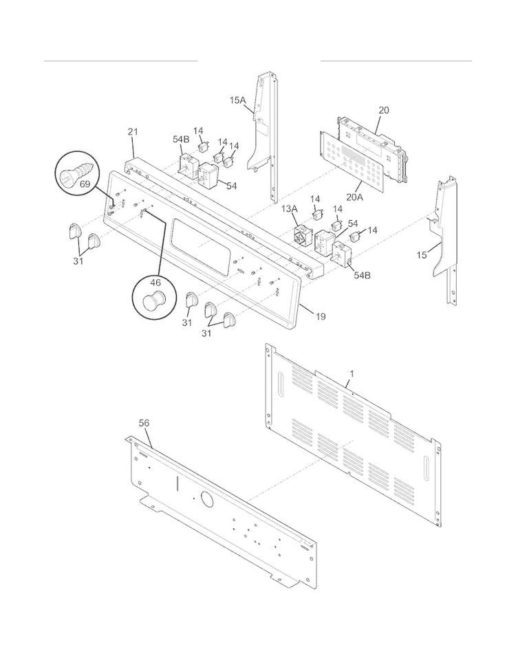 Backguard Diagram and Parts List for CGEF3055MWB  Frigidaire Range