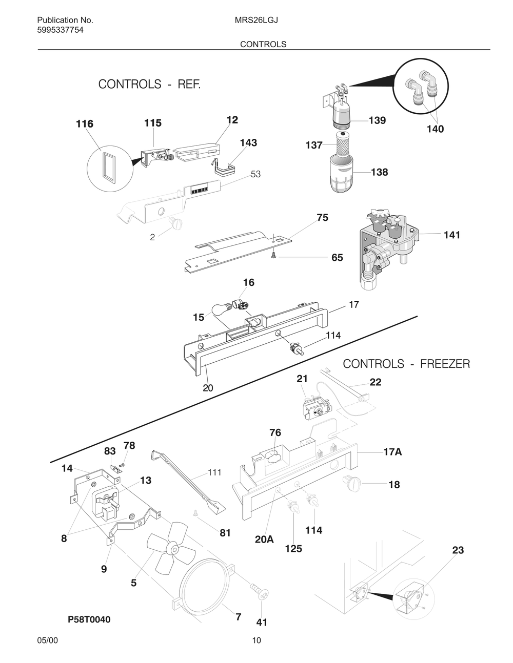 Controls Diagram and Parts List for MRS26LGJW1  Frigidaire Refrigerator
