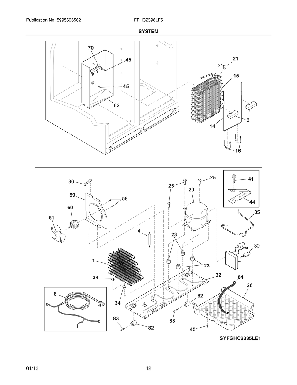 System Diagram and Parts List for FPHC2398LF5  Frigidaire Refrigerator