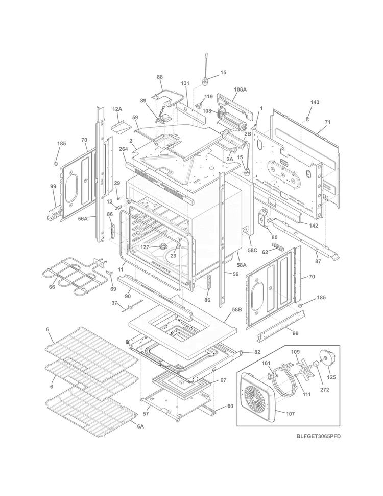 Lower Oven Diagram and Parts List for FGET3065PFD  Frigidaire Wall Oven