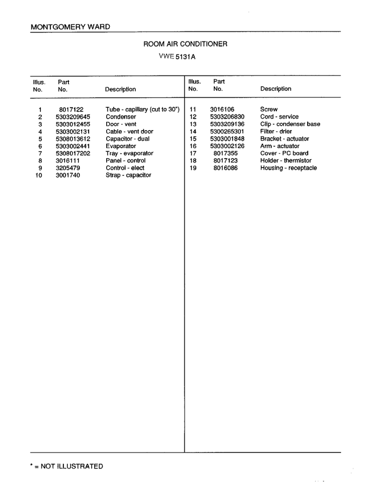 Room Air Conditioner Page 4 Diagram and Parts List for 5131A  Frigidaire Air Conditioner