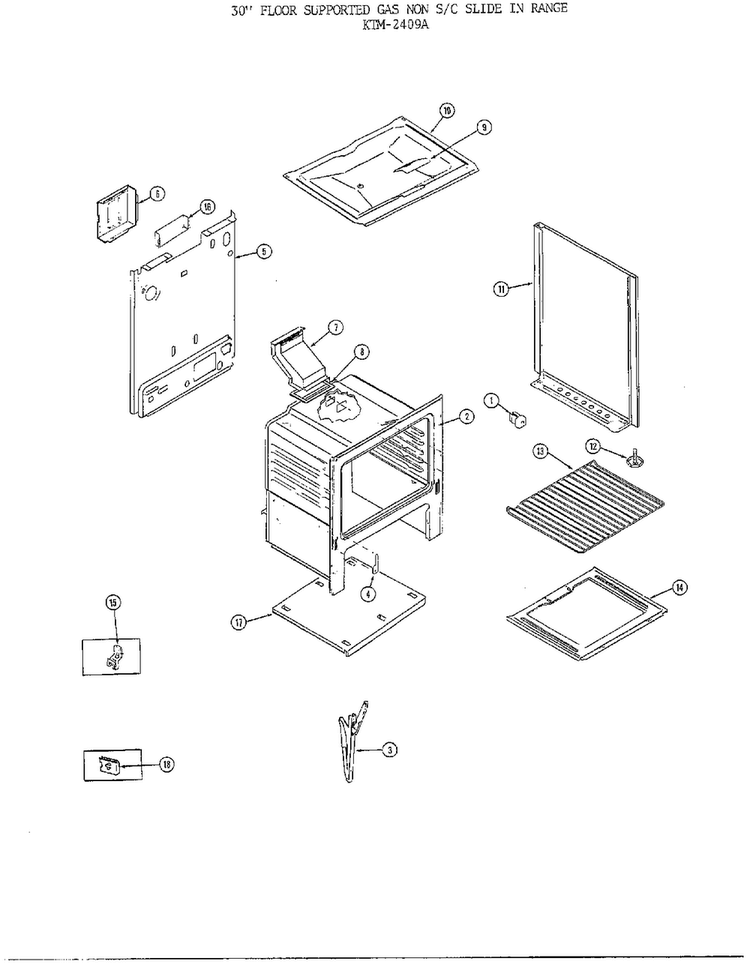 30" Floor/basic Body Diagram and Parts List for 2409A  Frigidaire Range