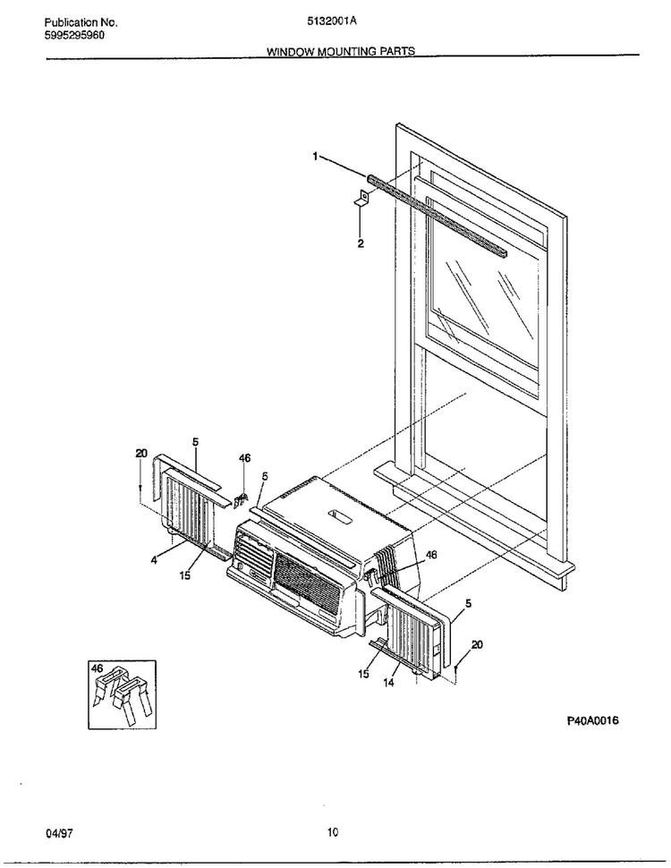 Window Mounting Parts Diagram and Parts List for 5132001  Frigidaire Air Conditioner