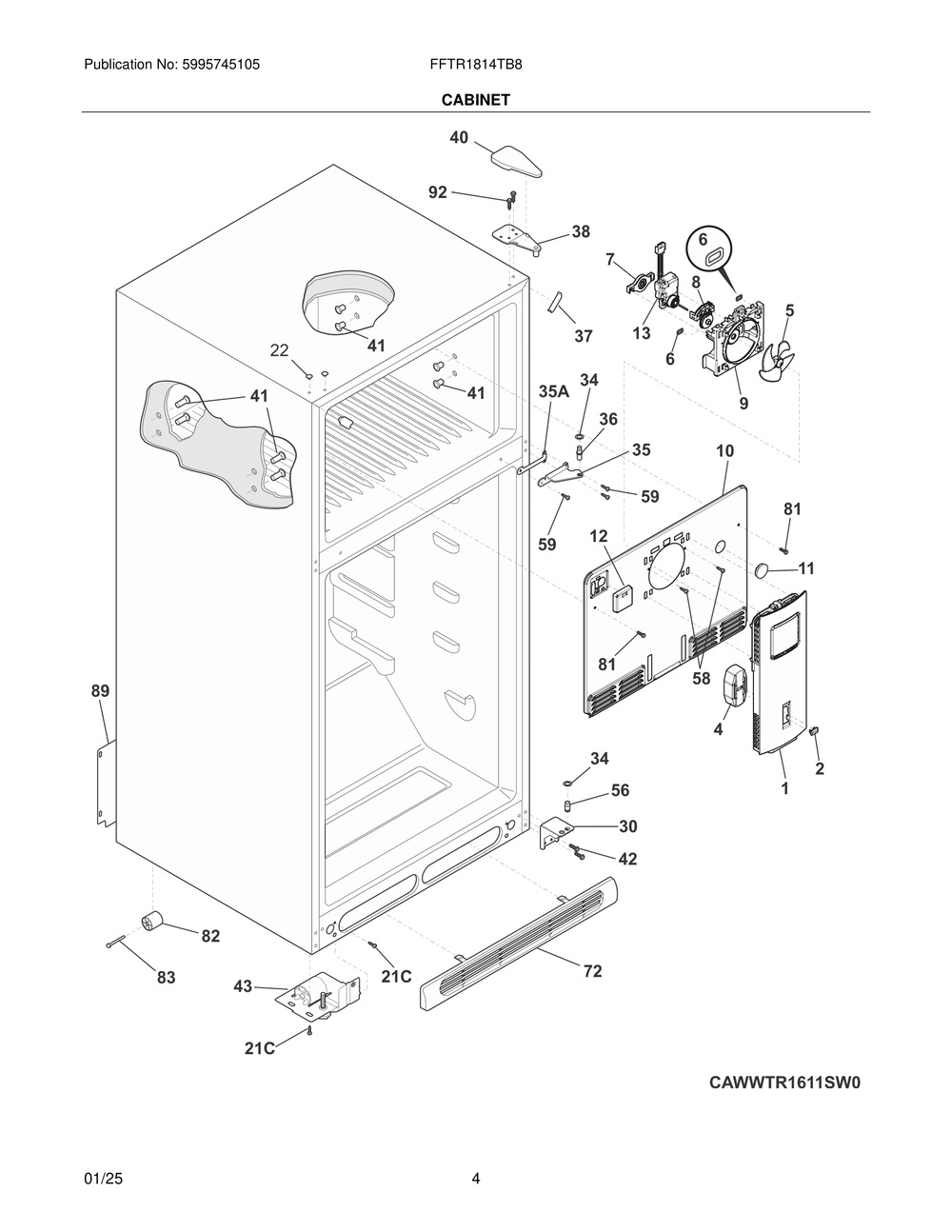 Cabinet Diagram and Parts List for FFTR1814TB8  Frigidaire Refrigerator