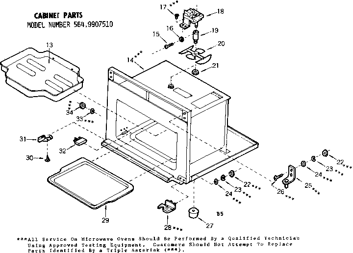 Cabinet Parts Diagram and Parts List for 5649907510  Kenmore Microwave