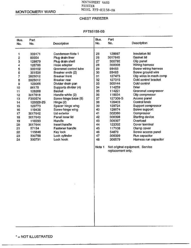 Chest Freezer Page 2 Diagram and Parts List for 85158-OB  Frigidaire Freezer
