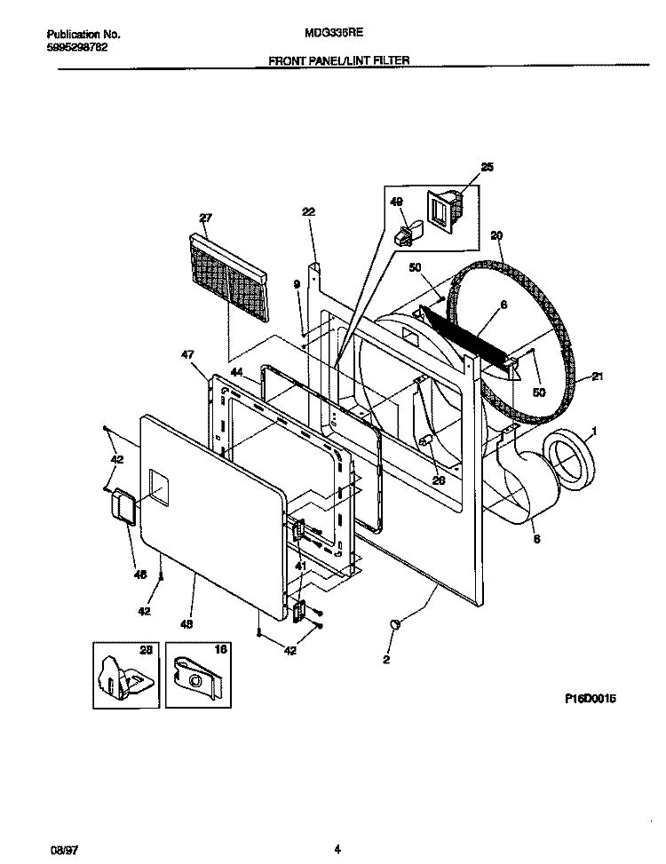 FRONT PANEL / LINT FILTER Diagram and Parts List for MDG336REW1  Frigidaire Dryer
