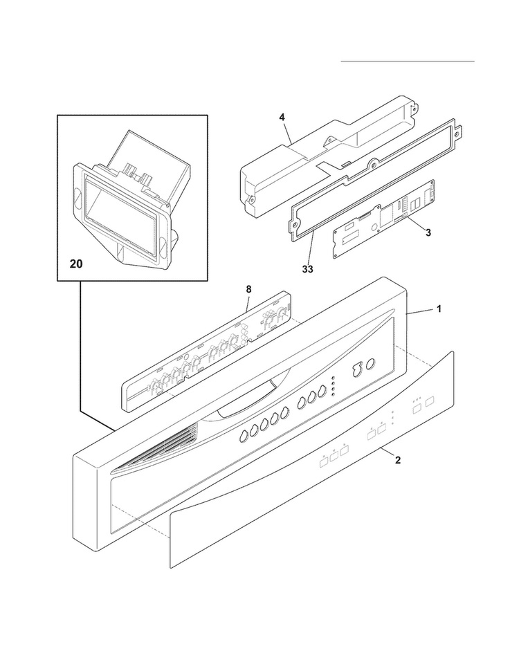 Control Panel Diagram and Parts List for FFBD2403LB1B  Frigidaire Dishwasher