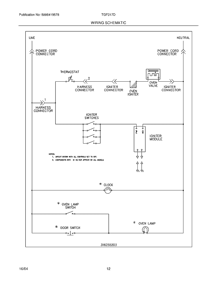 WIRING SCHEMATIC Diagram and Parts List for TGF317DWA  Tappan Range