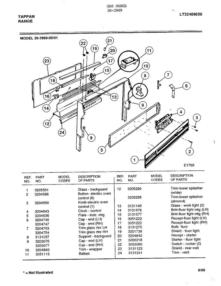 Gas Range Page 2 Diagram and Parts List for 30-3989  Frigidaire Range