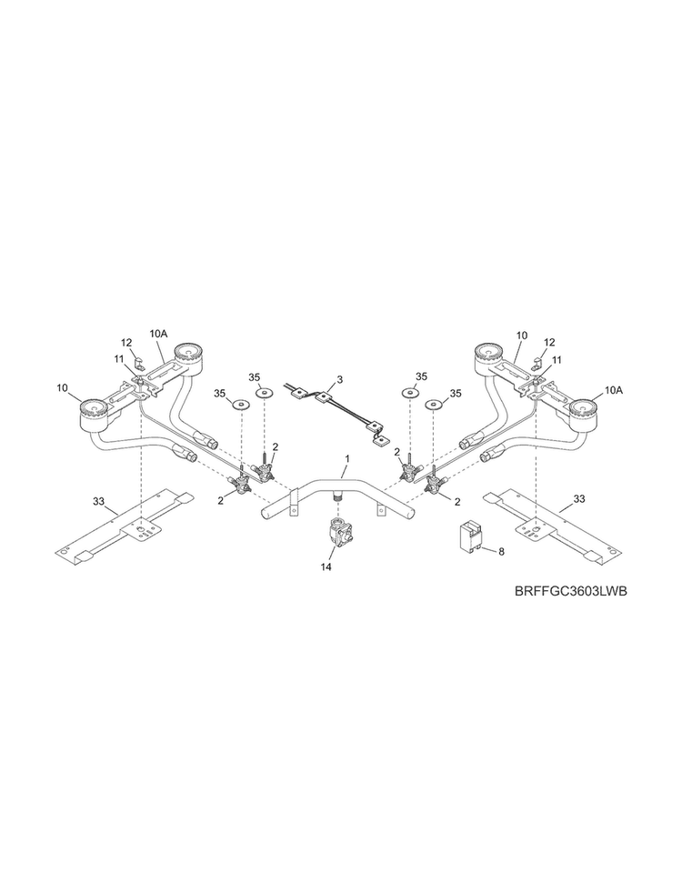 Burner Diagram and Parts List for FFGC3603LWB  Frigidaire Cooktop
