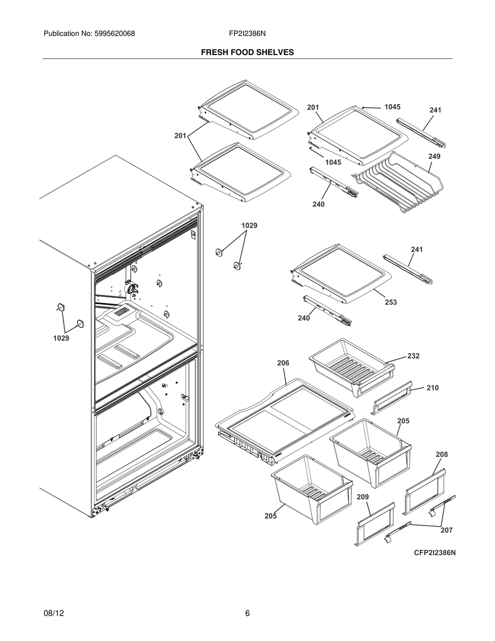 Fresh Food Shelves Diagram and Parts List for FP2I2386NF  Frigidaire Refrigerator