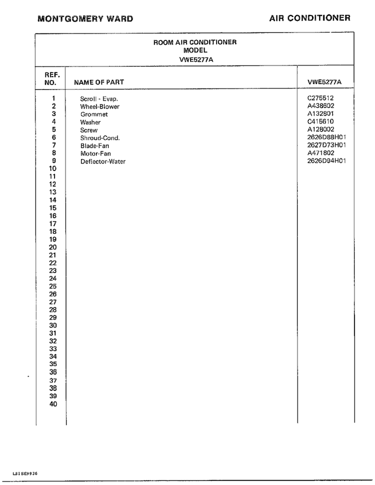 Room Air Conditioner Page 6 Diagram and Parts List for 5277A  Frigidaire Air Conditioner