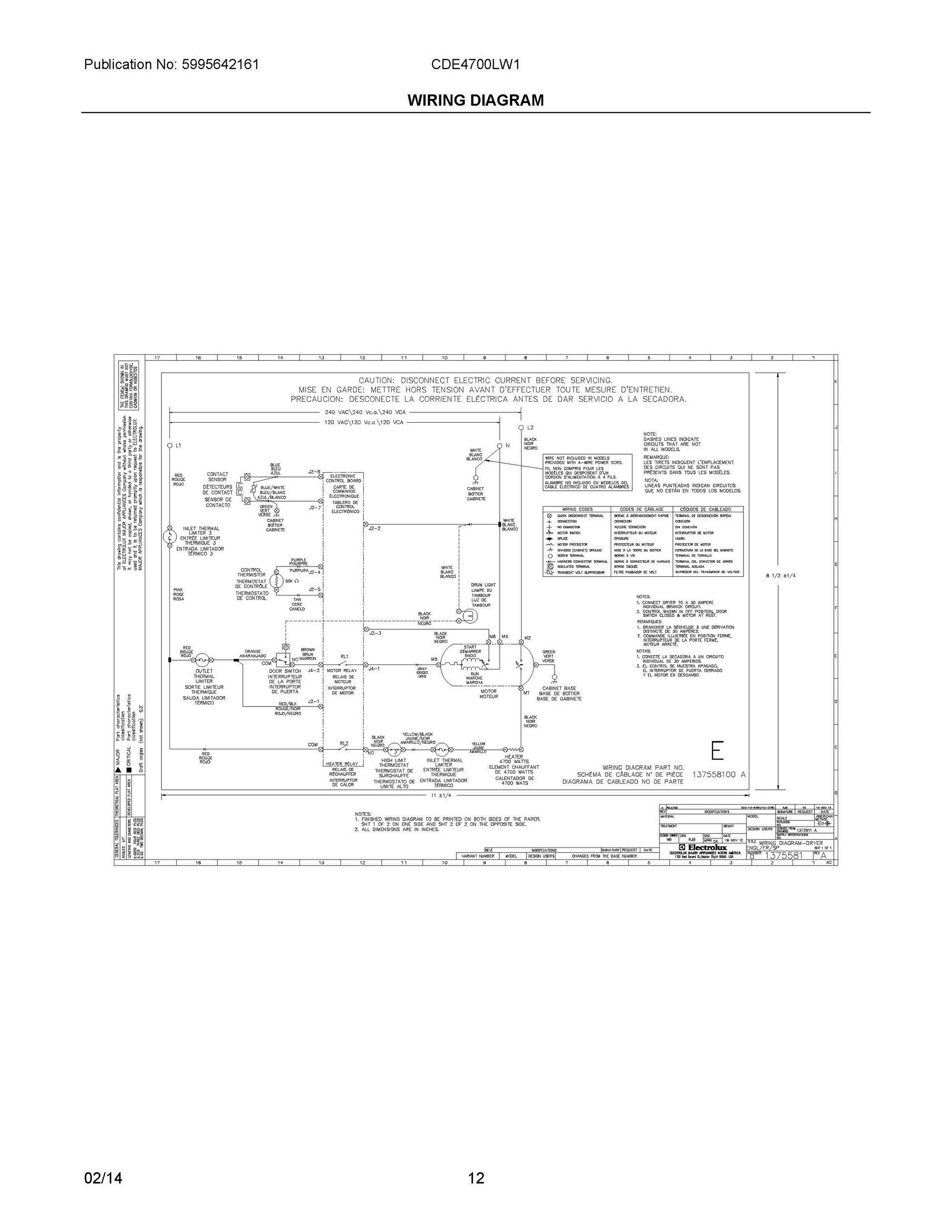 07 - WIRING DIAGRAM Diagram and Parts List for CDE4700LW1  Frigidaire Dryer