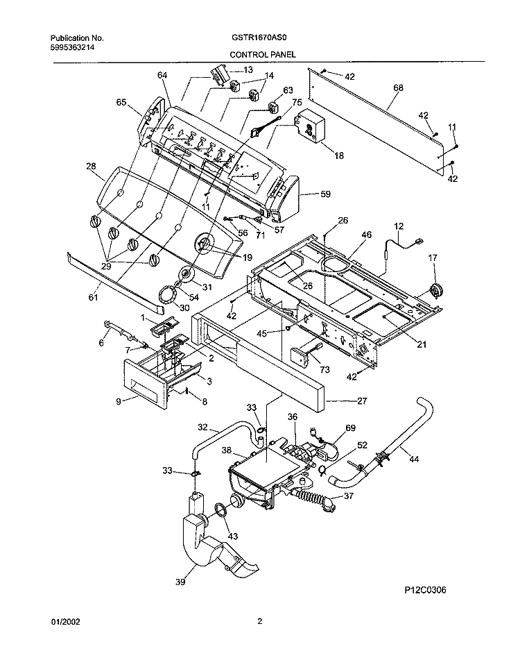 CONTROL PANEL Diagram and Parts List for GSTR1670AS0  Frigidaire Washer