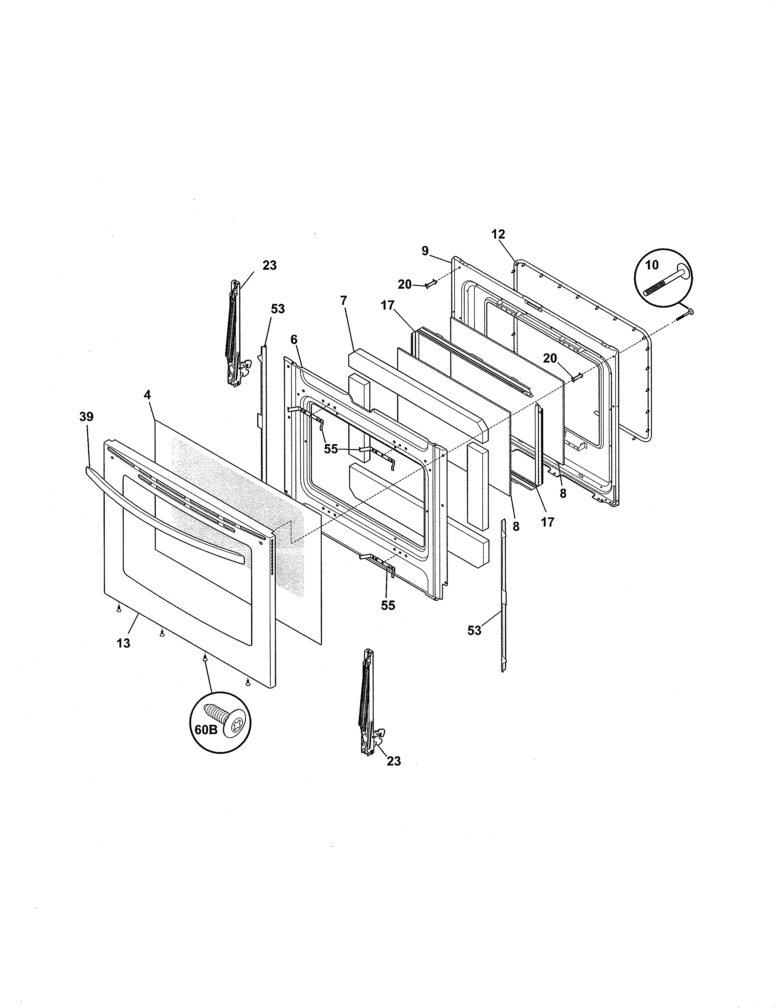 Door Diagram and Parts List for 79094193310  Kenmore Range