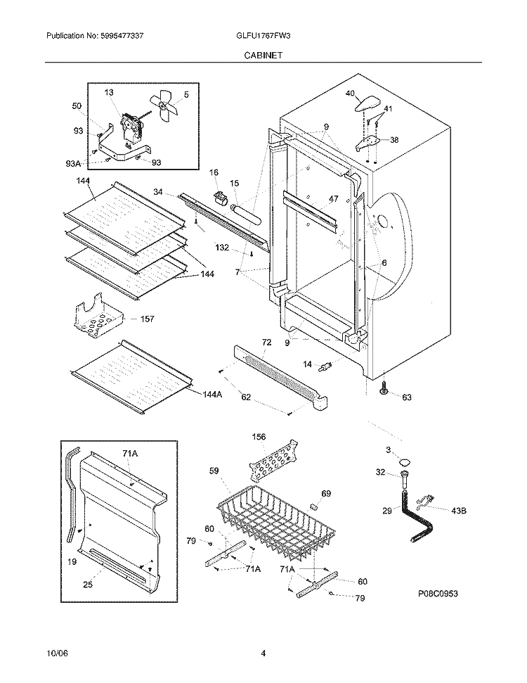 CABINET Diagram and Parts List for GLFU1767FW3  Frigidaire Freezer