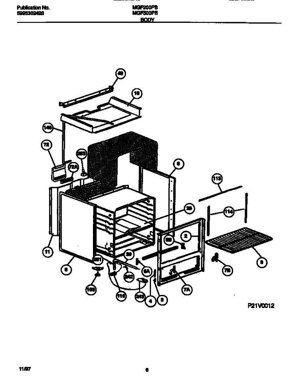 Frigidaire Mgf200pbdb 2 Diagram and Parts List for MGF200PBDB V1 Frigidaire Range