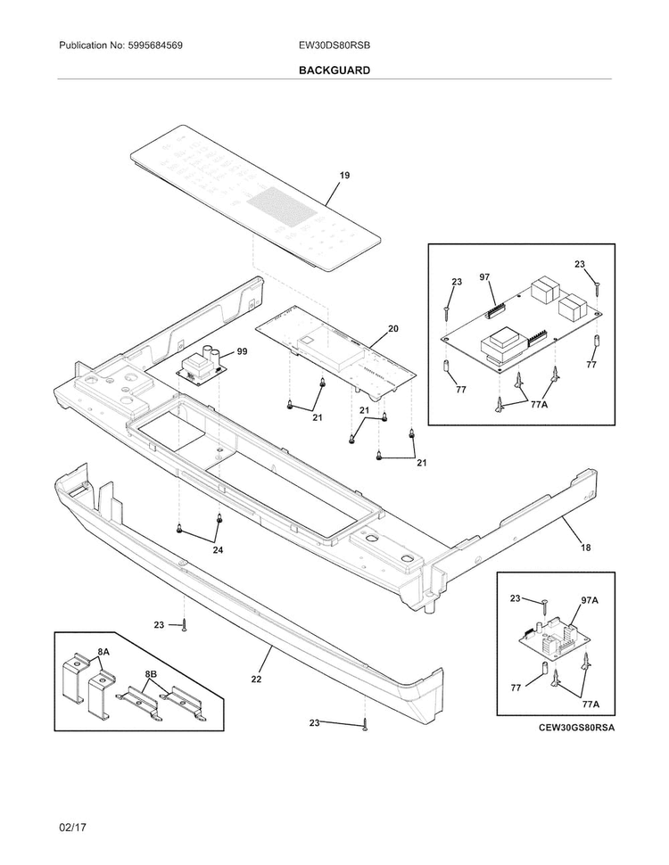 Backguard Diagram and Parts List for EW30DS80RSB  Electrolux Range