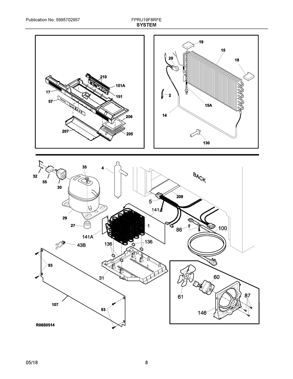 System Diagram and Parts List for FPRU19F8RFE  Frigidaire Refrigerator