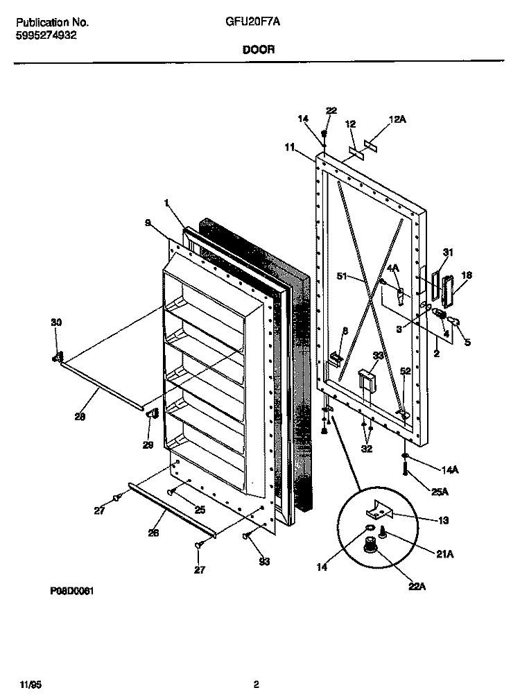 DOOR Diagram and Parts List for GFU20F7AW6  Gibson Freezer