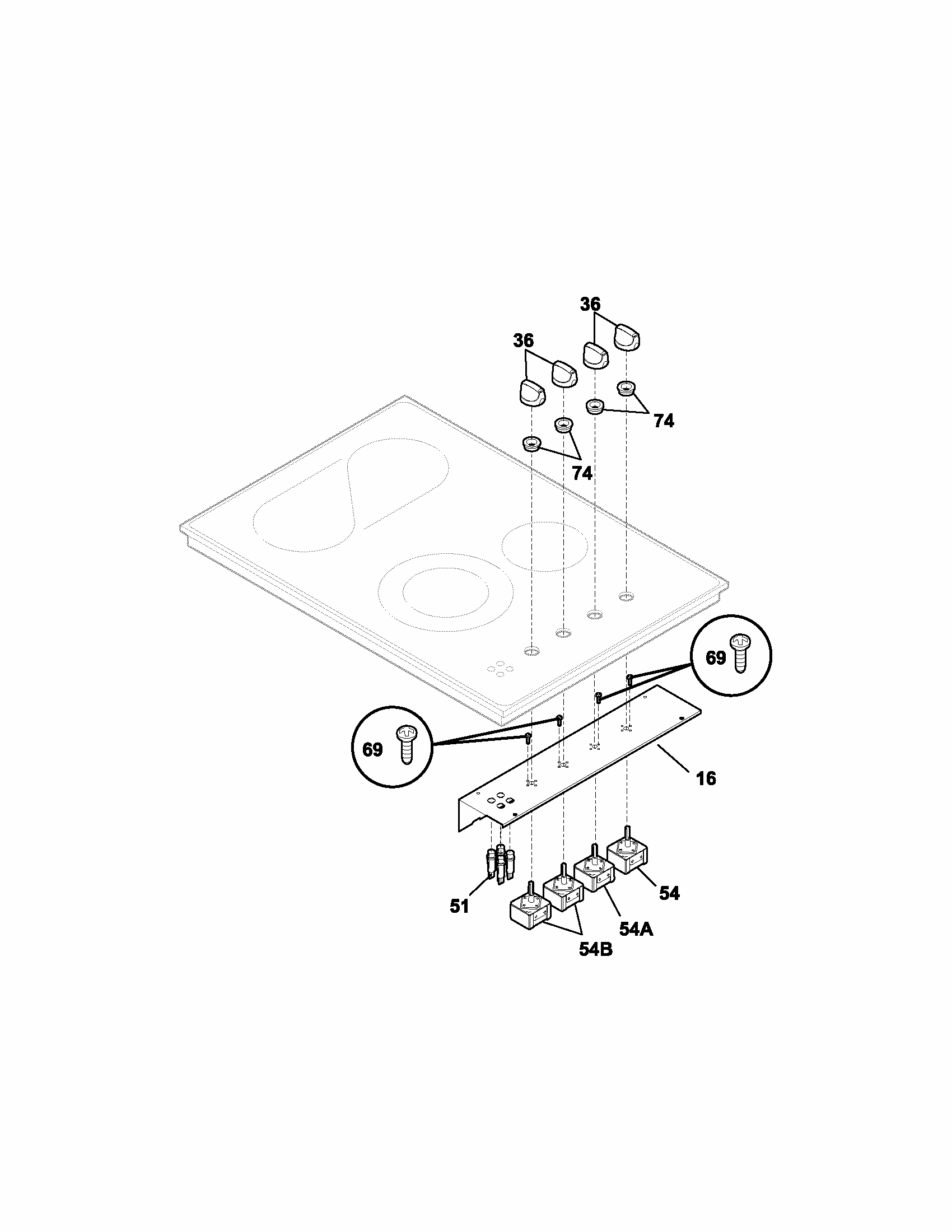 Controls Diagram and Parts List for 79044069400  Kenmore Cooktop