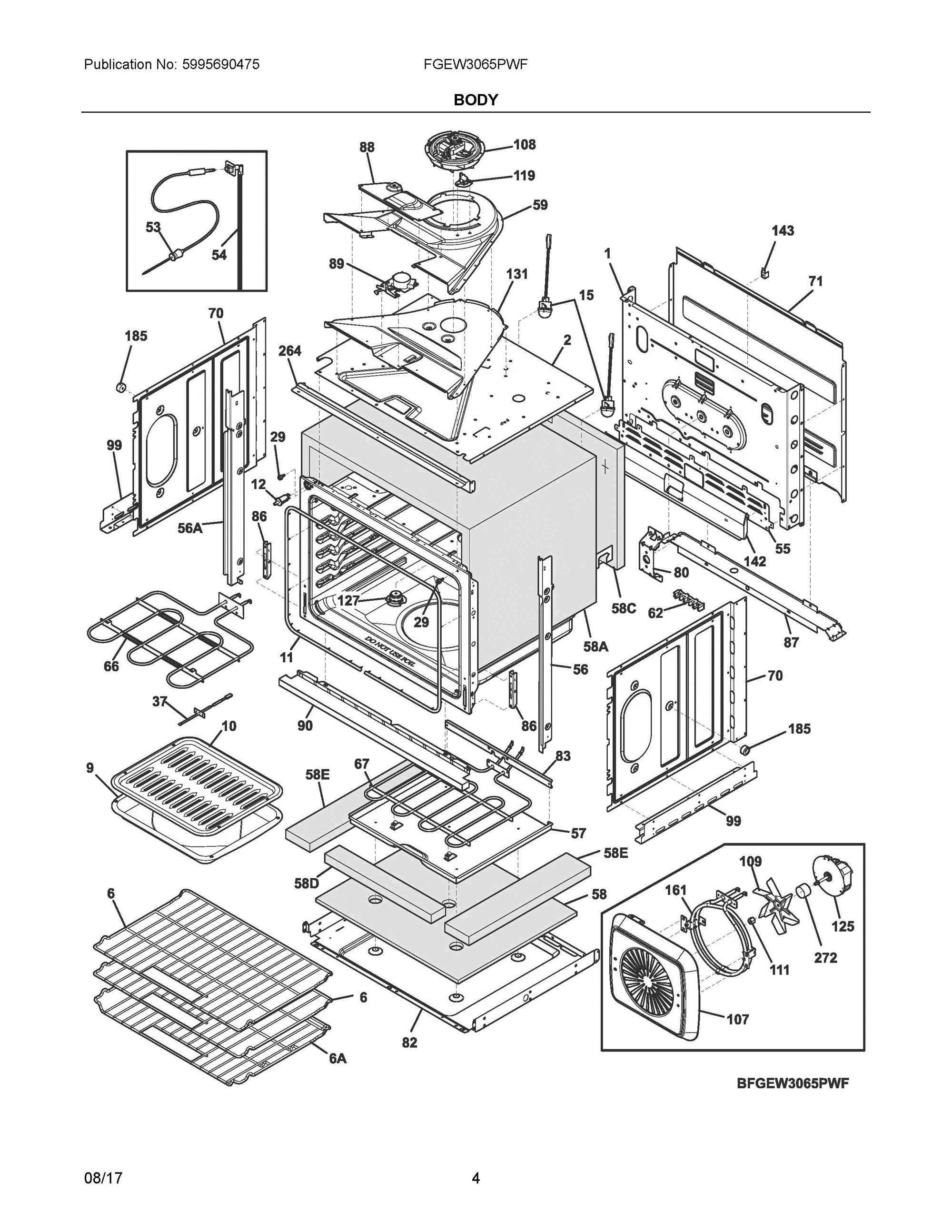 03 - BODY Diagram and Parts List for FGEW3065PWF  Frigidaire Wall Oven
