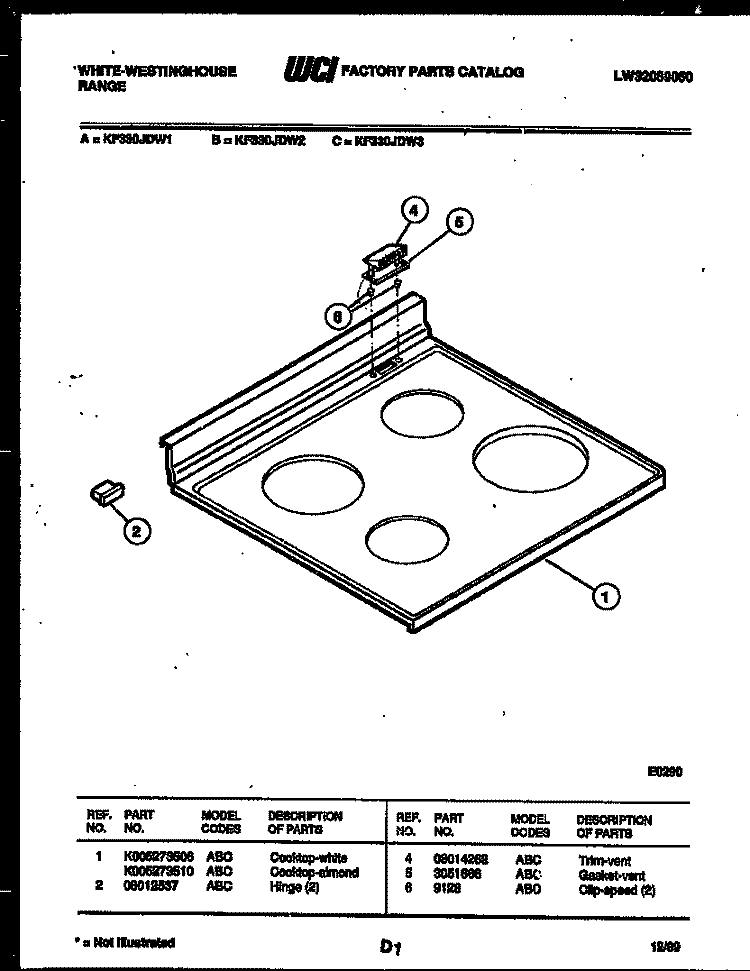 COOKTOP PARTS Diagram and Parts List for KF330JDD2  Frigidaire Range