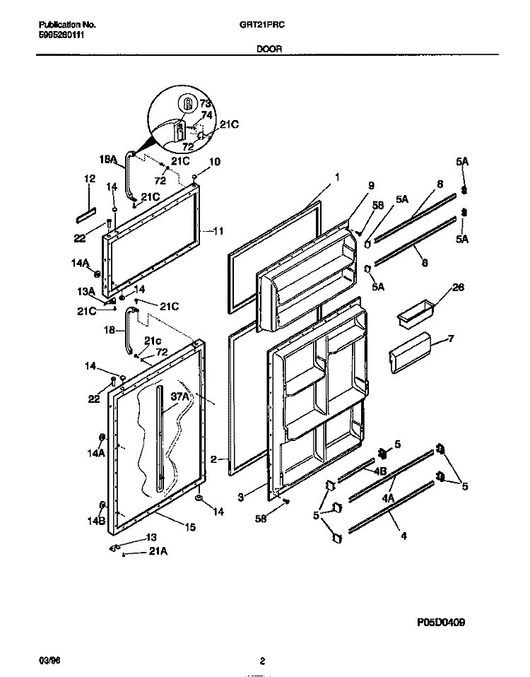 DOOR Diagram and Parts List for GRT21PRCD2  Gibson Refrigerator