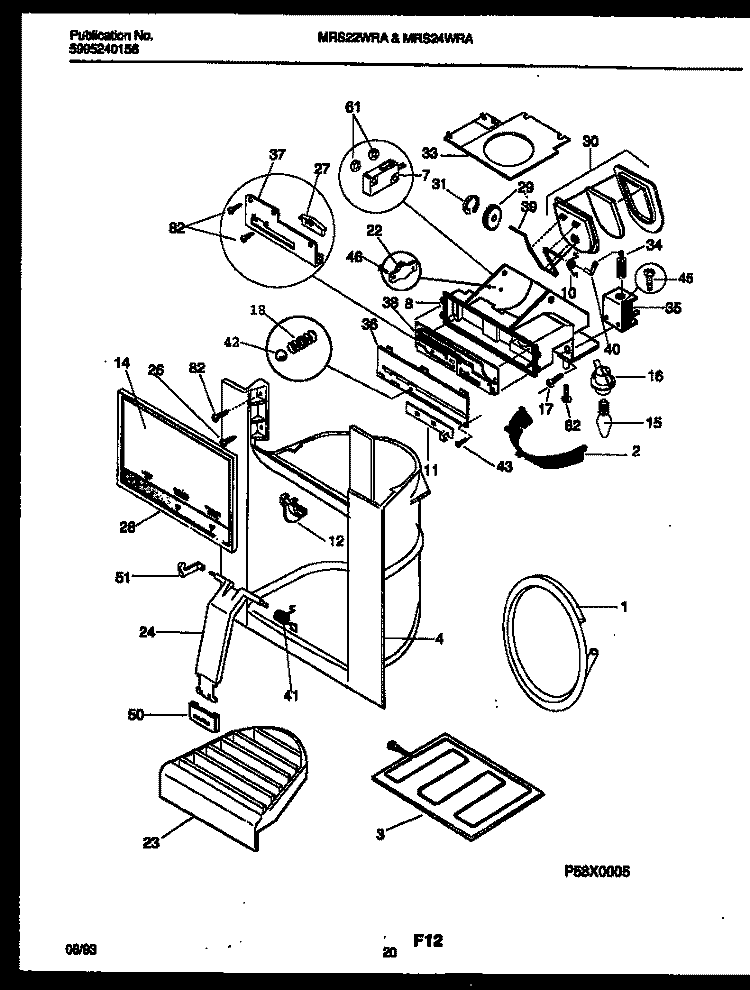ICE DOOR, DISPENSER AND WATER TANKS Diagram and Parts List for MRS22WRAW0  Frigidaire Refrigerator
