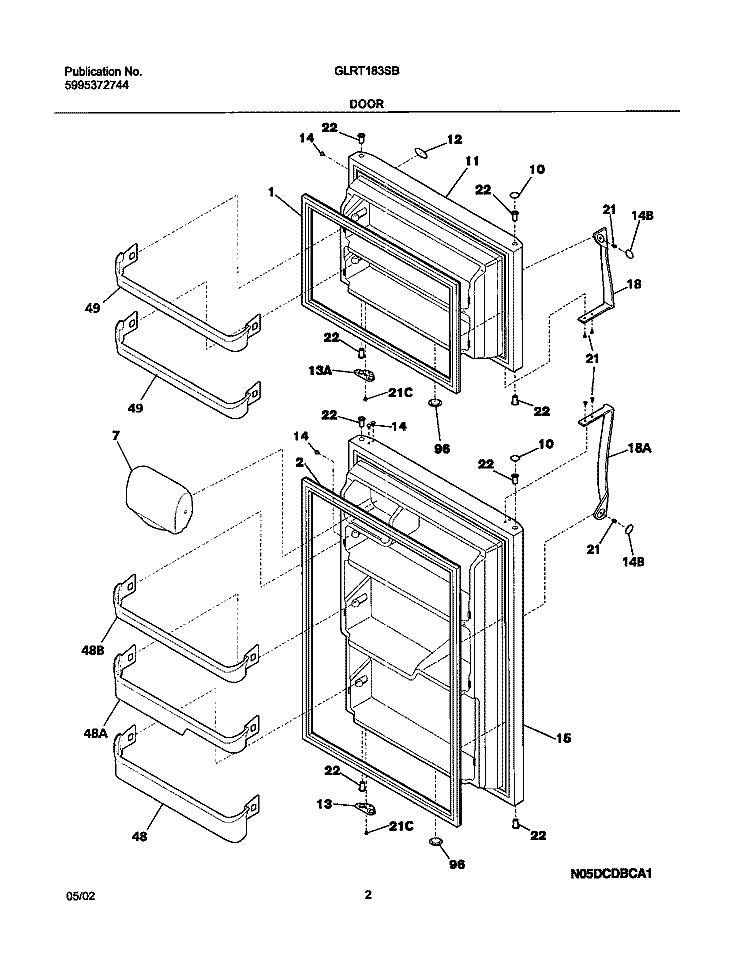 DOORS Diagram and Parts List for GLRT183SBW5  Frigidaire Refrigerator