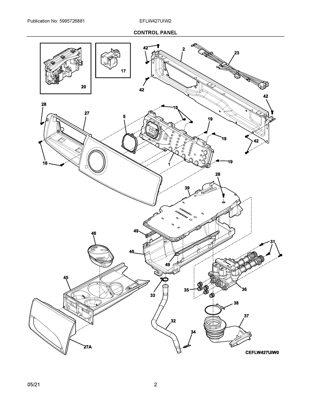 Control Panel Diagram and Parts List for EFLW427UIW2  Frigidaire Washer