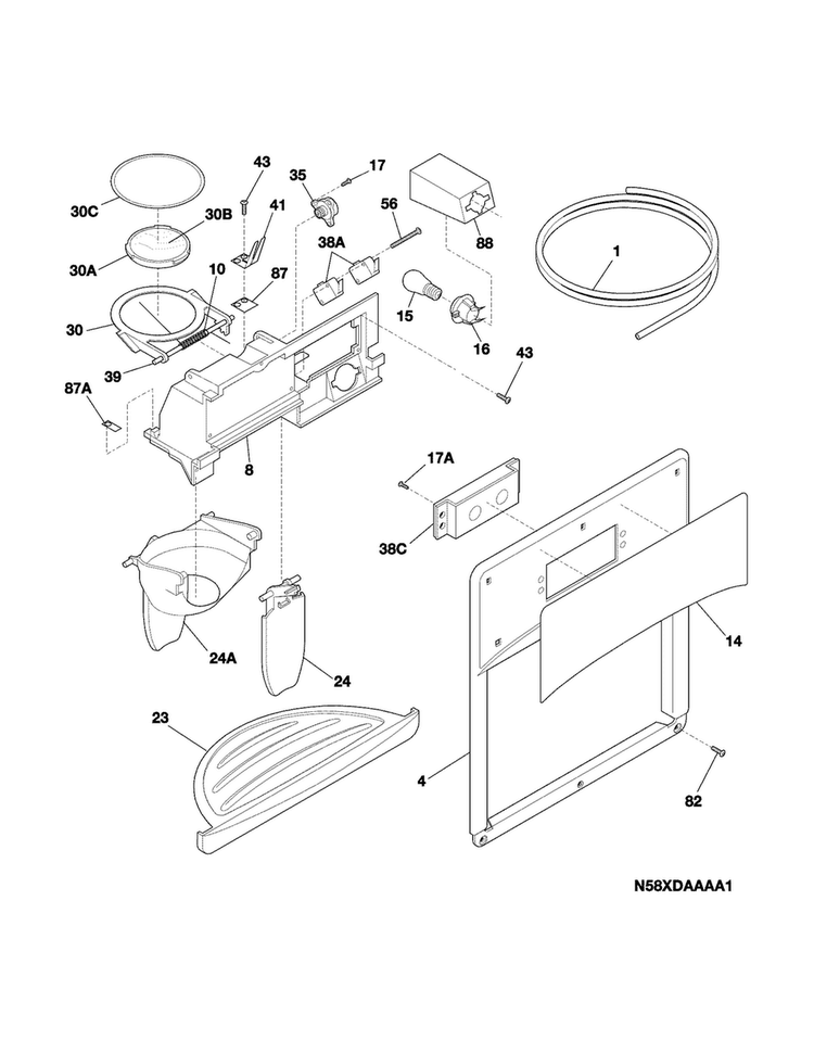 Ice & Water Dispenser Diagram and Parts List for FFSS2614QE2A  Frigidaire Refrigerator