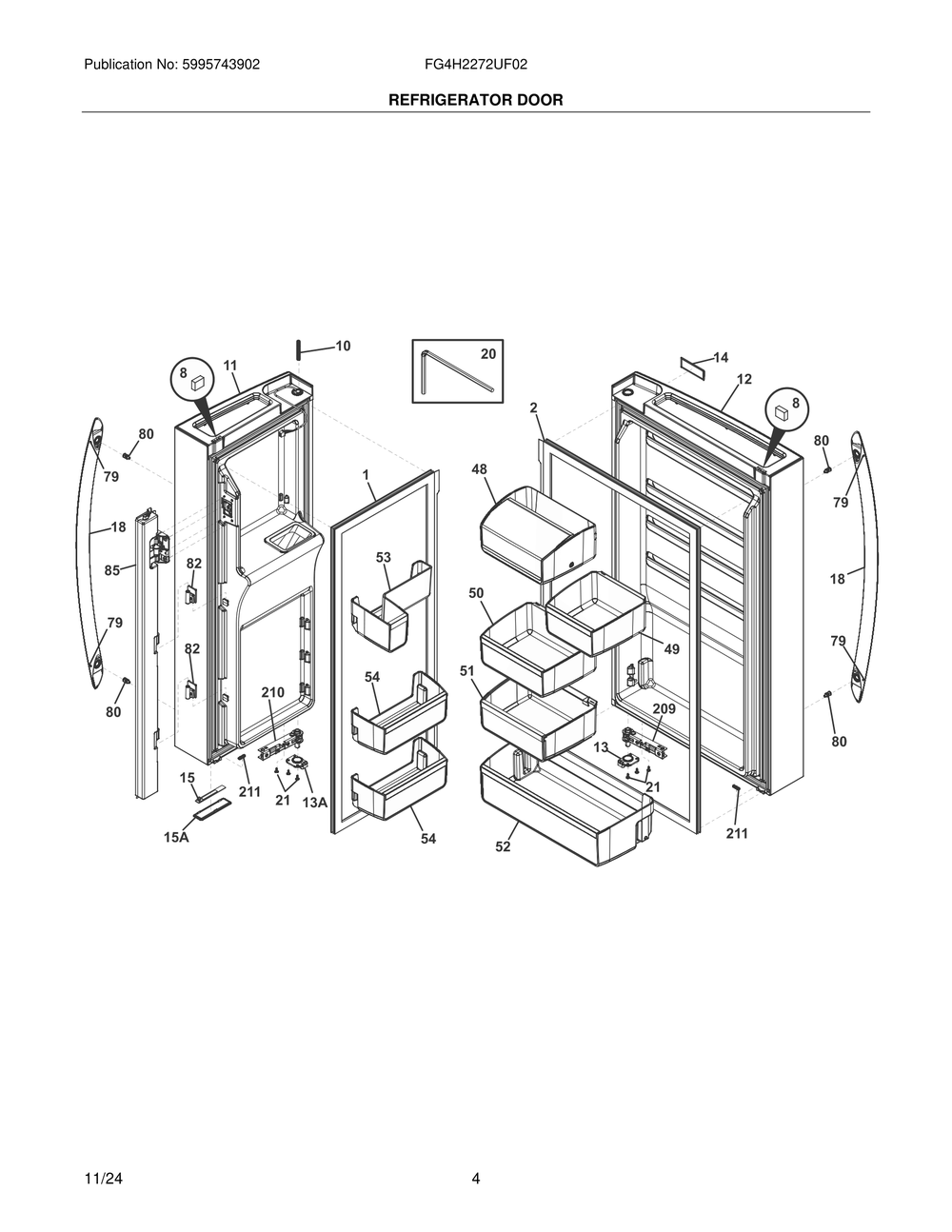 Refrigerator Door Diagram and Parts List for FG4H2272UF02  Frigidaire Freezer