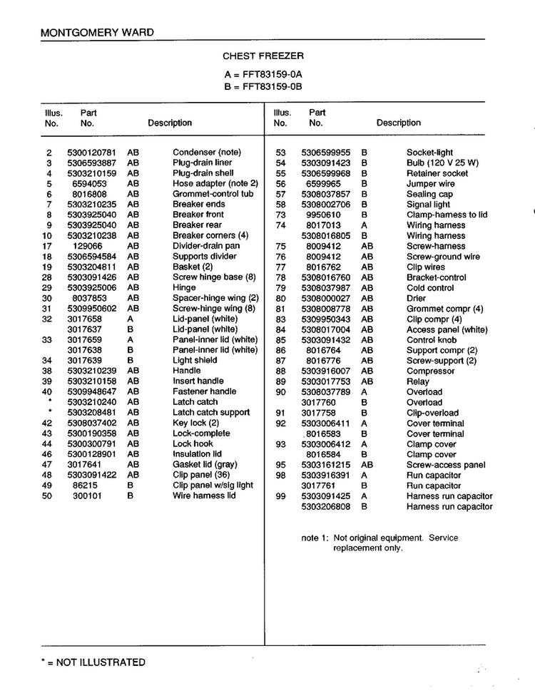 Chest Freezer Page 2 Diagram and Parts List for 83159A  Frigidaire Freezer