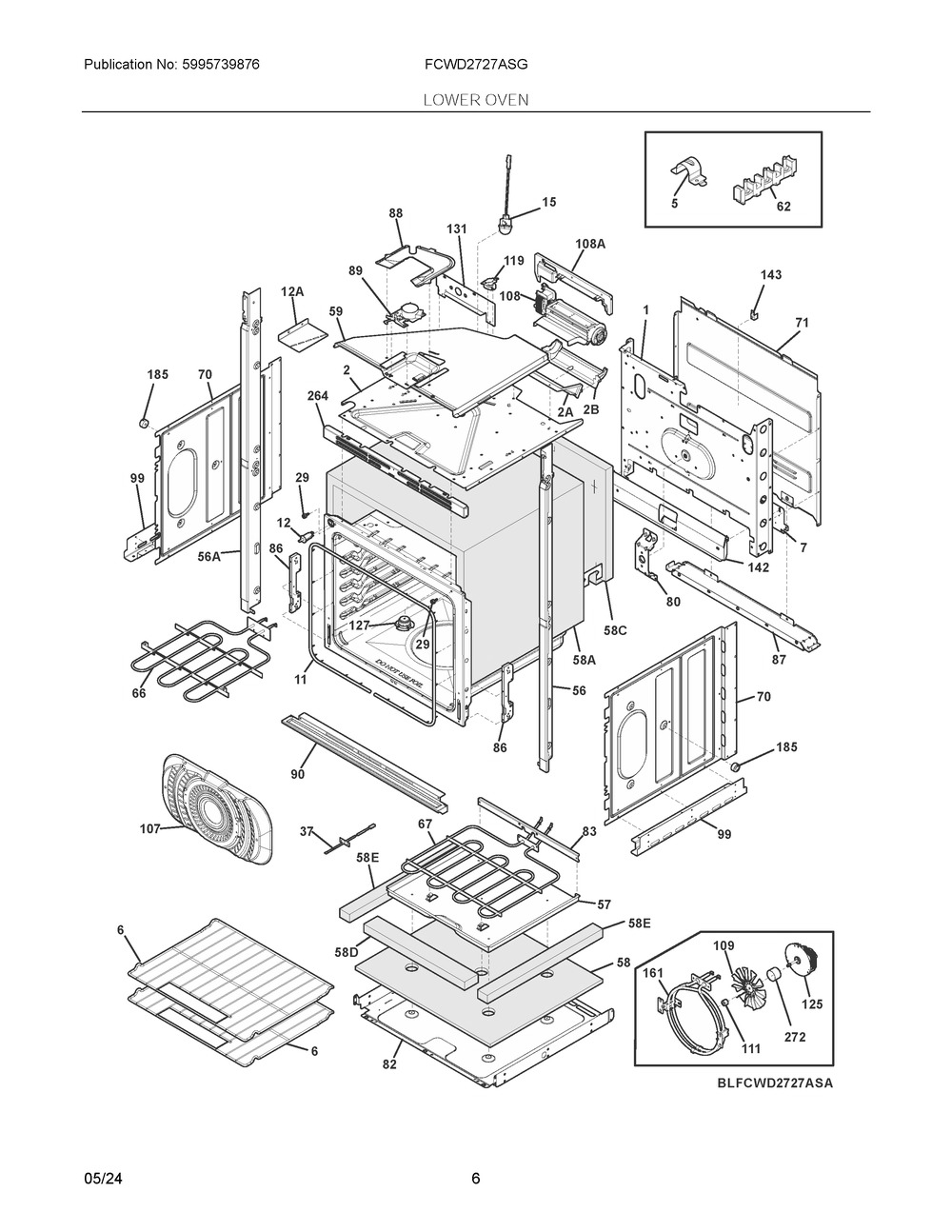 Lower Oven Diagram and Parts List for FCWD2727ASG  Frigidaire Wall Oven