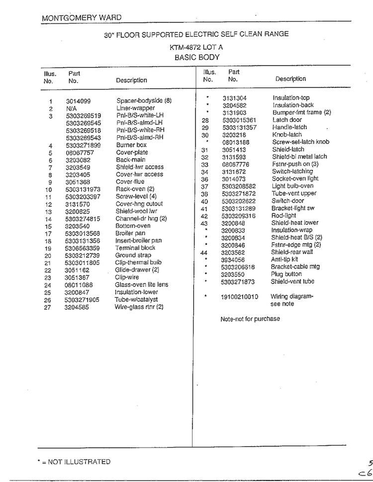 Basic Body Page 2 Diagram and Parts List for 4872A  Frigidaire Range