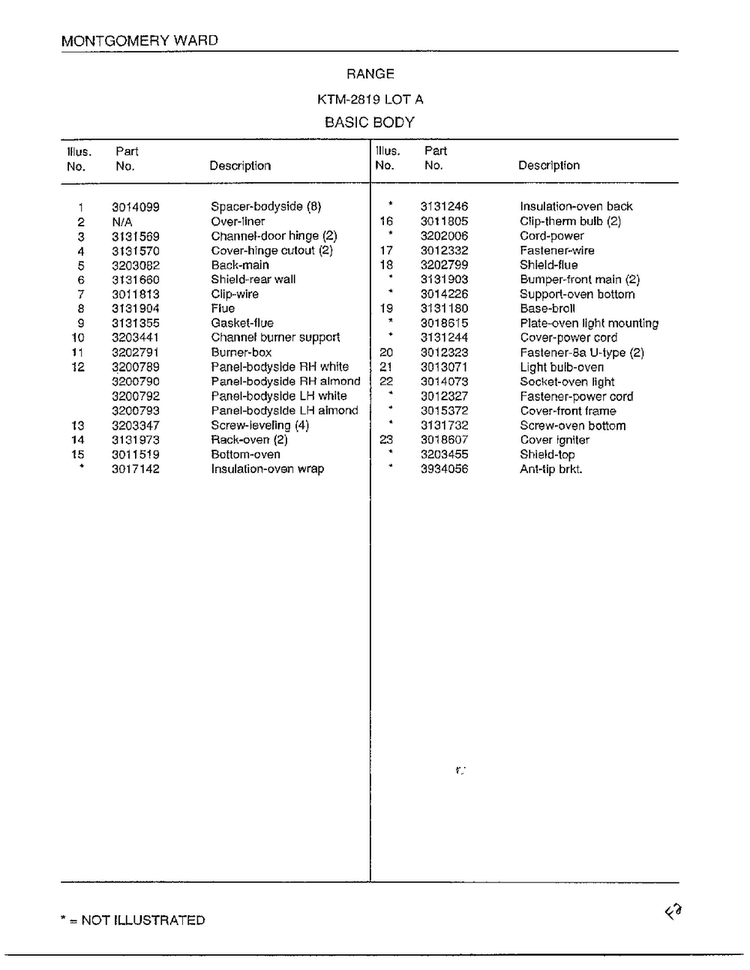 Range Basic Body Page 2 Diagram and Parts List for 2819A  Frigidaire Range