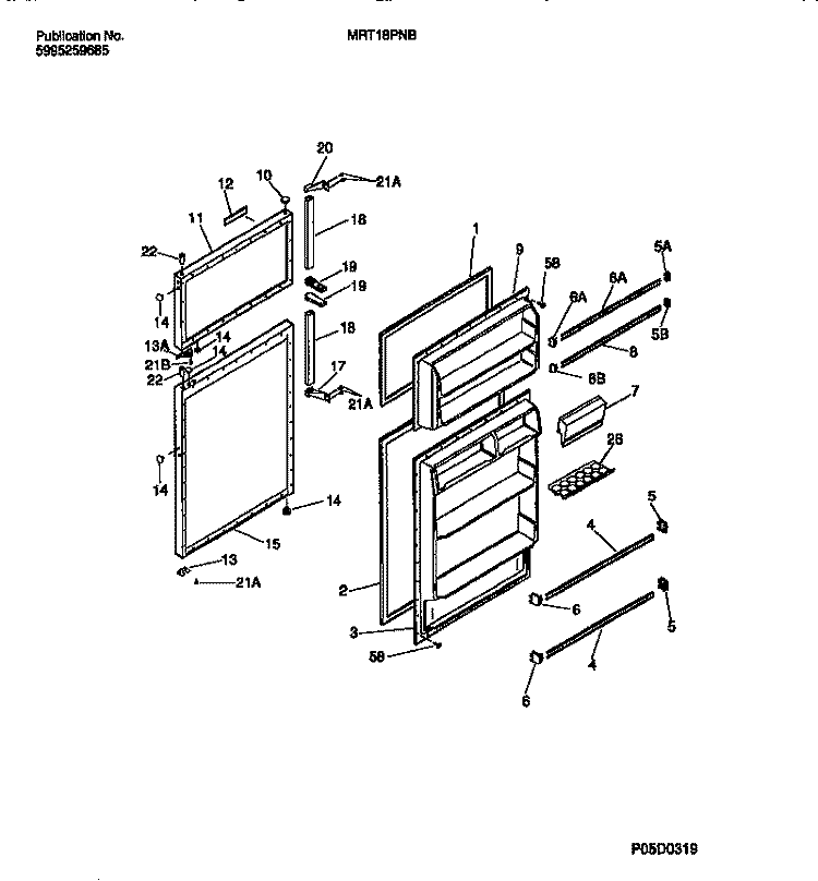 DOOR SECTION Diagram and Parts List for MRT18PNBZ1  Frigidaire Refrigerator