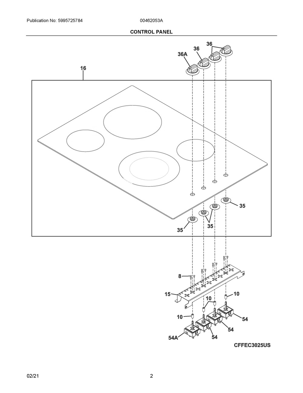 Control Panel Diagram and Parts List for 00462053A  Frigidaire Range