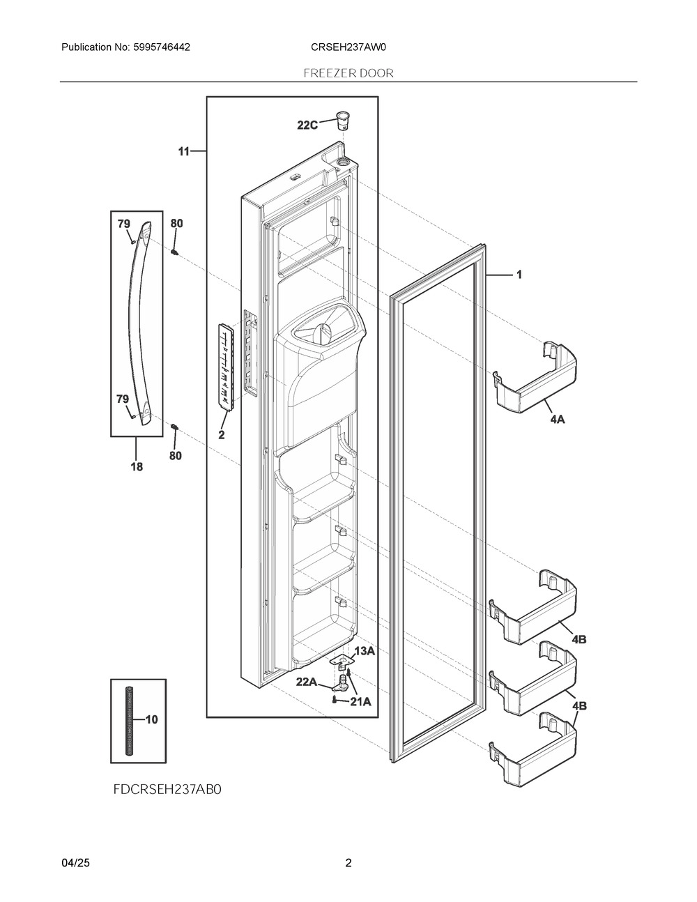 Freezer Door Diagram and Parts List for CRSEH237AW0  Frigidaire Refrigerator